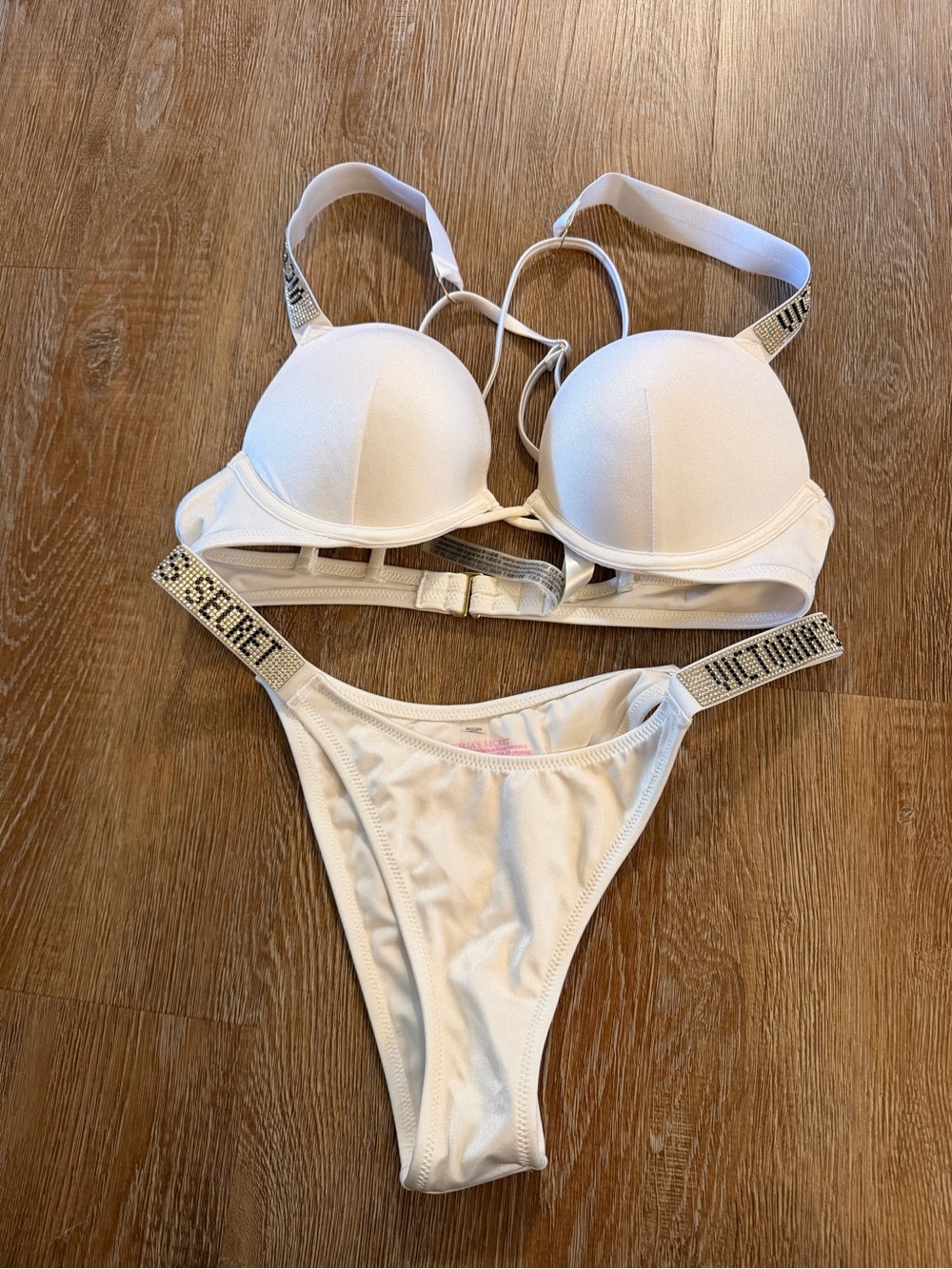 Victoria's Secret White Rhinestone Logo Bikini Set